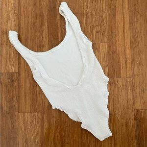 hunza white crinkled one piece swimsuit